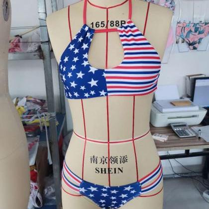 Flag Bikini Swimwear Split Sexy Two Piece Bathsuit