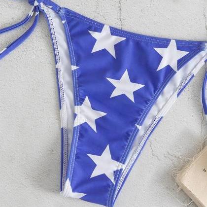 Flag Neck Triangle Lace Up Bikini Swimwear