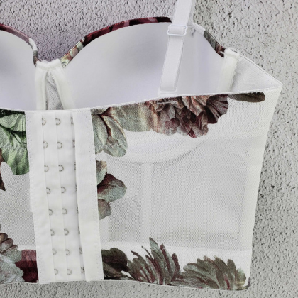 Mesh Flower Small Suspender Tank Top With..