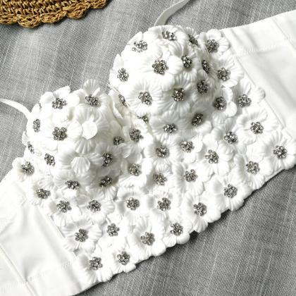 Flower Studded Bead Suspender For Women, Sweet And..