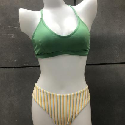 Fresh Striped Women's Split Swimsuit..