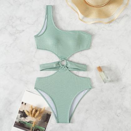 Solid Color Swimsuit With One Piece Sexy Small..