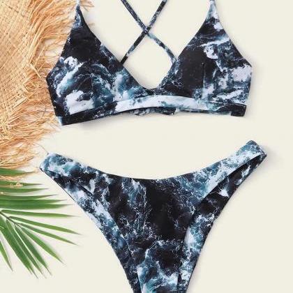 Cross Sexy Marble-lace Bikini Swimsuit