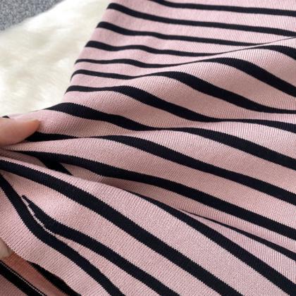 Striped Knit Dress Women's Thin..