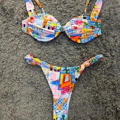 Cute Creative Floral Two Piece Bikinis