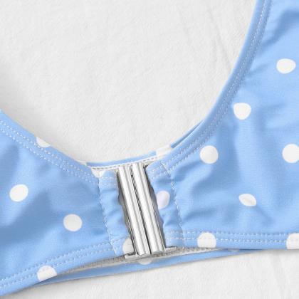 Fashion Blue Dots Two Pieces Bikinis Swimwear