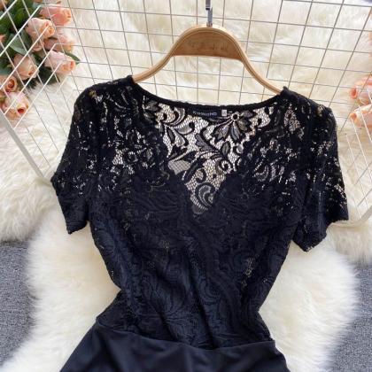 Niche Sexy See-through Lace Patchwork Jumpsuit..