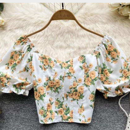 Summer Small Fresh French Floral Chiffon Shirt..