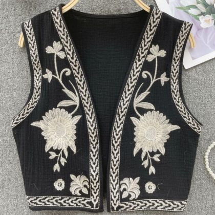 National Style Embroidery Cardigan Vest..