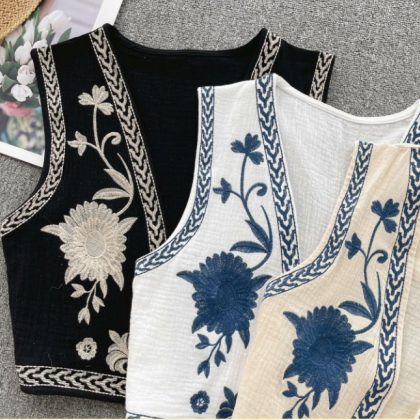 National Style Embroidery Cardigan Vest..