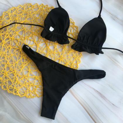 Solid Color Bikini Strap-up Swimwear For Women..