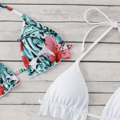 Two-tone Top Drawstring Print Bikini