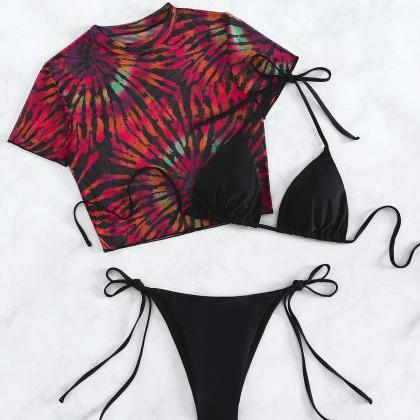 Three-piece Tie-dye Printed Two-piece Bikini