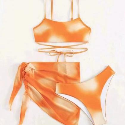 Sexy Two-piece Swimsuit Tie-dye Three-piece Print