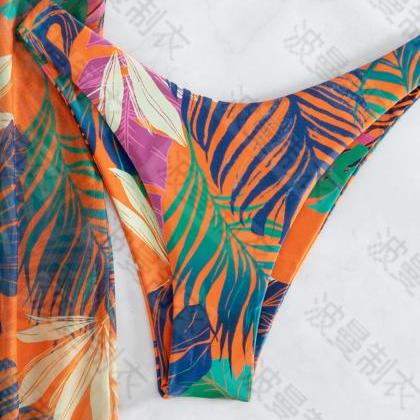 Tie-dye Printed Split Bikini Three-piece Beach..