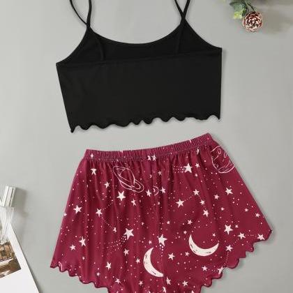 Cute Letter Tank And Shorts Women's..