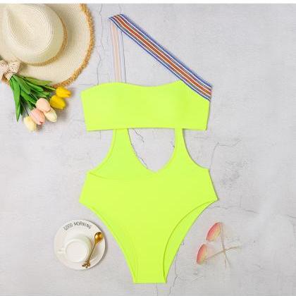 One-piece Hollow Sexy Solid Color Swimsuit Plain..