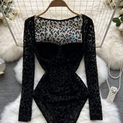 Long Sleeve Jumpsuit With High Fork See-through..
