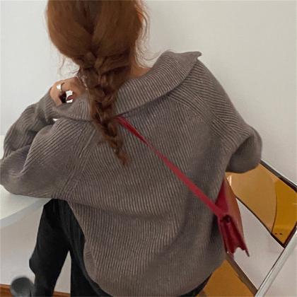 Double Zipper Lapel Solid Color Sweater Autumn And..