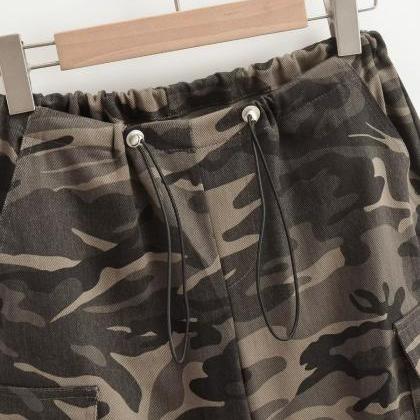Camouflage Printed Wide Leg Pants High Waist..