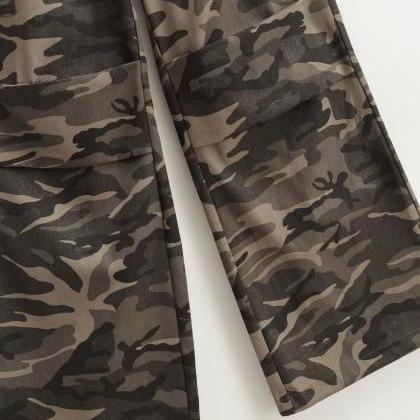 Camouflage Printed Wide Leg Pants High Waist..