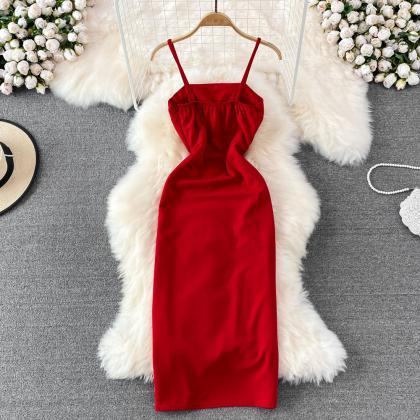 Red Evening Dress Women Fashion Slim-fit..