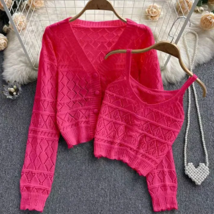 Knitwear Short Small Two-piece Sweater Sexy Top..