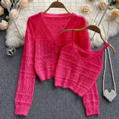 Knitwear Short Small Two-piece Sweater Sexy Top..