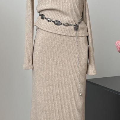 A Line Shoulder Long Sleeve Knitwear Women Autumn..