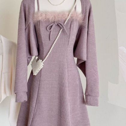 Gentle Tie Little Woman Knitted Dress 2023 Autumn..