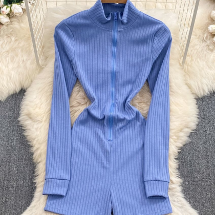 Fashion Long-sleeved Stand-up Collar Zipper..