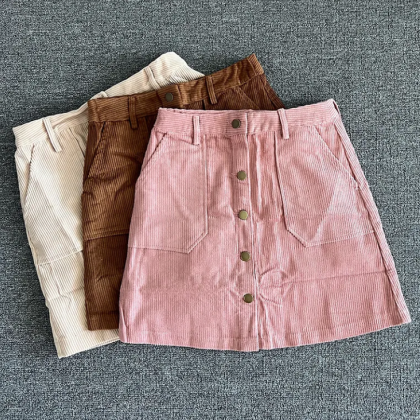 Pink Corduroy Short Skirt Female Summer 2023..