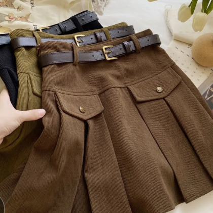Corduroy Pleated Skirt For Women Autumn And Winter..