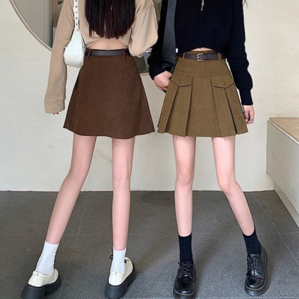 Corduroy Pleated Skirt For Women Autumn And Winter..