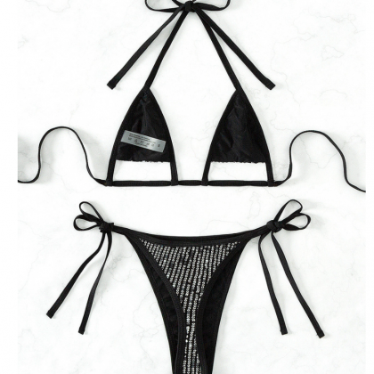 Three-point Sexy Bikini Sequin Halter Cut Out..