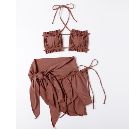 Swimsuit Three-piece Pleated Swimsuit Tethered..