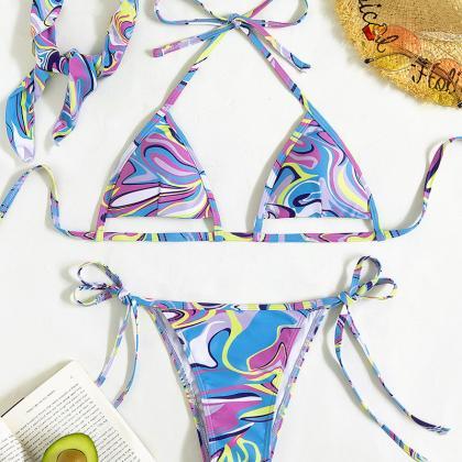 Two-piece Swimsuit Lace-up Sexy Mini Triangle..