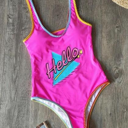 Sports Version Offset Letters Women One-piece..