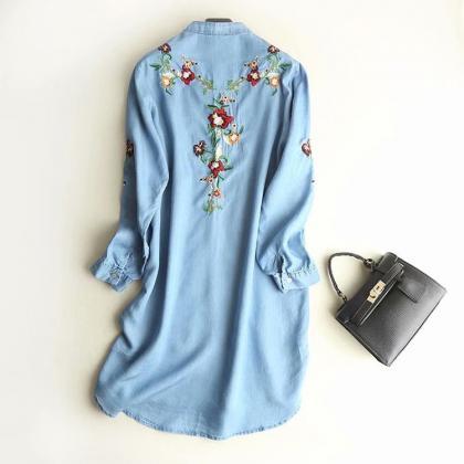 Spring Stand-up Collar Colorful Floral Embroidery..