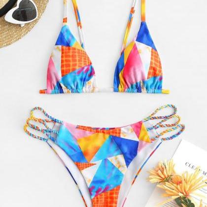 Printed Two-piece Swimsuit Rainbow Color Bikini..