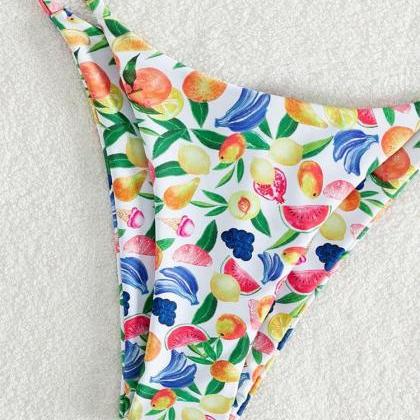 Sexy High-waisted Triangle Bikini Print Halter..