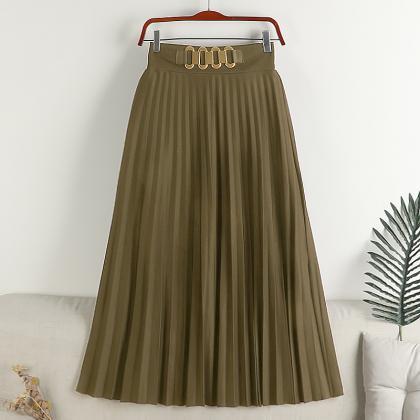 Elegant Dusty Rose Pleated Midi Skirt
