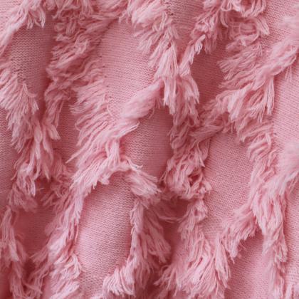 Textured Fringe Detail Knit Sweater In Pink And..