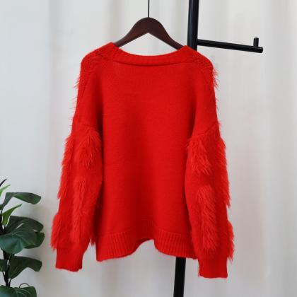 Christmas Red Splicing Imitation Mink Cashmere..
