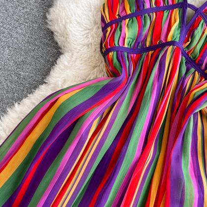 Vibrant Spectrum Striped Maxi Dress