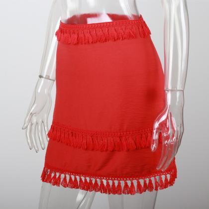 Summer Cool Lace Fringe Patchwork Skirt