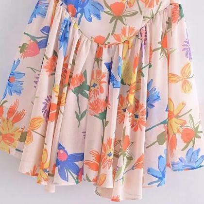 Summer French Romantic Print Halter Waist Dress