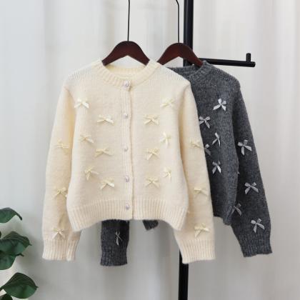 Bow Knit Cardigan Female Autumn And Winter Korean..