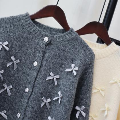 Bow Knit Cardigan Female Autumn And Winter Korean..