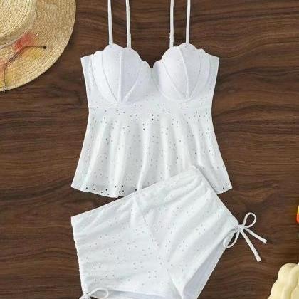 Swimsuit Hollowed-out Shell Hardwrap Solid Color..